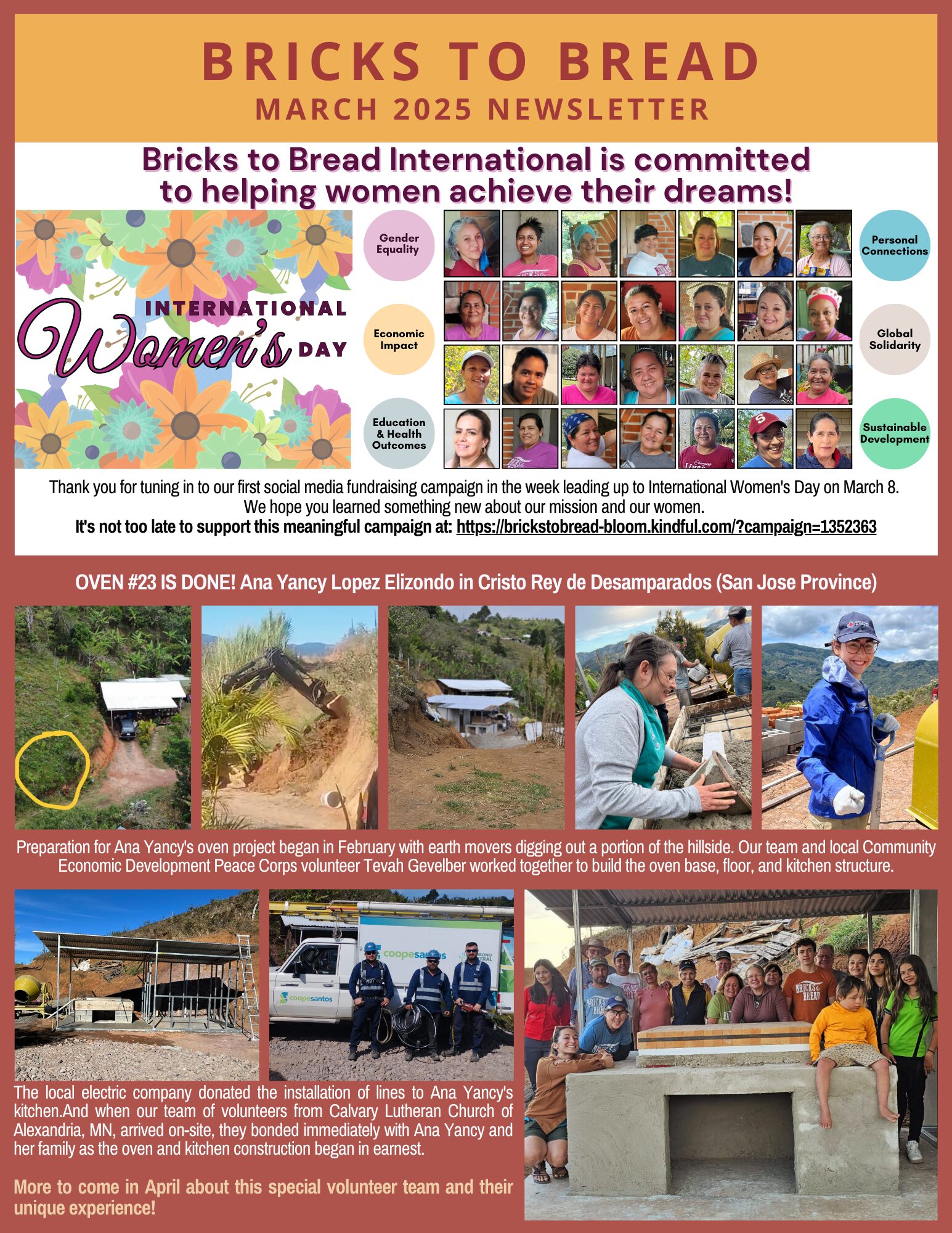 Bricks to Bread March 2025 Newsletter, page 1.